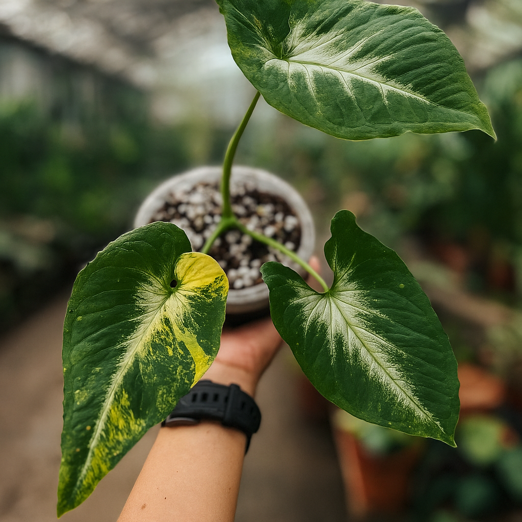 Syngonium Scrambled Eggs. striking green leaves with creamy yellow variegation, rare arrowhead aroid, rooted live plant.
