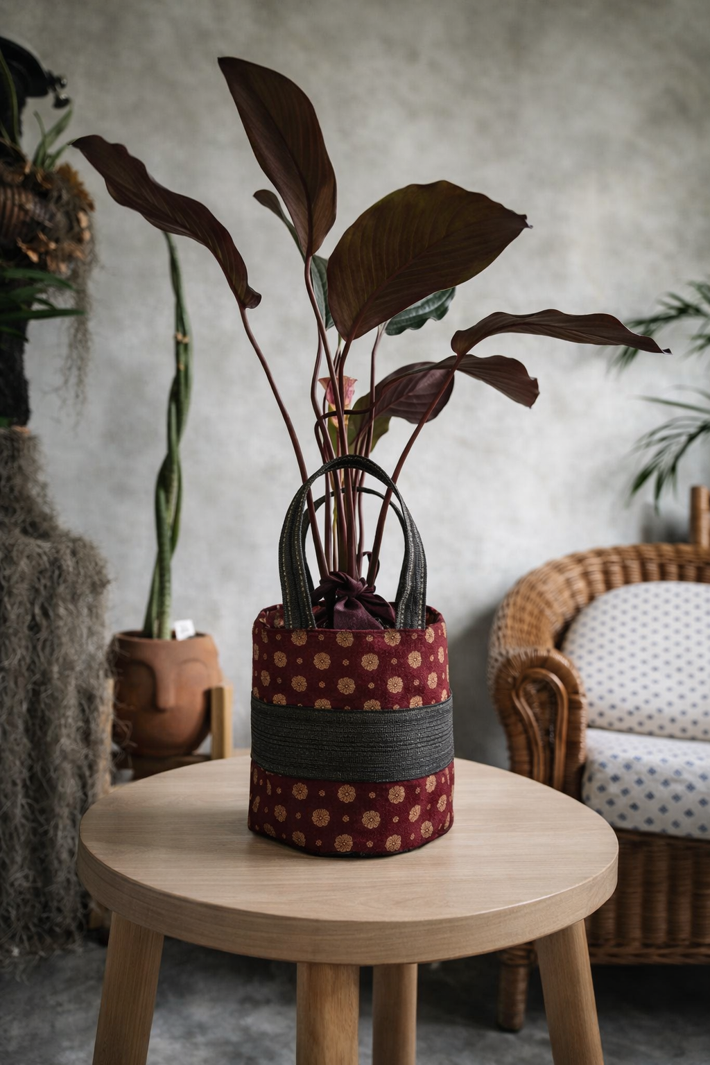 Arsa Handcrafted 2 in 1 String Hand Bag – Plant Pot Cover Batik Jambi Indonesia - AroidHouse