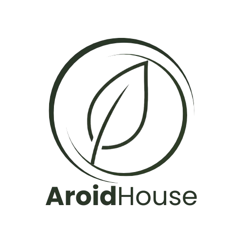 Logo of AroidHouse with a leaf design on a white background